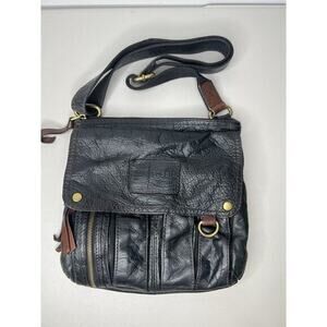 Fossil Morgan Traveler Crossbody Black Brown Leather Messenger Handbag Purse